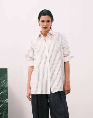 Asos Design Double Collar Oversized Shirt In White