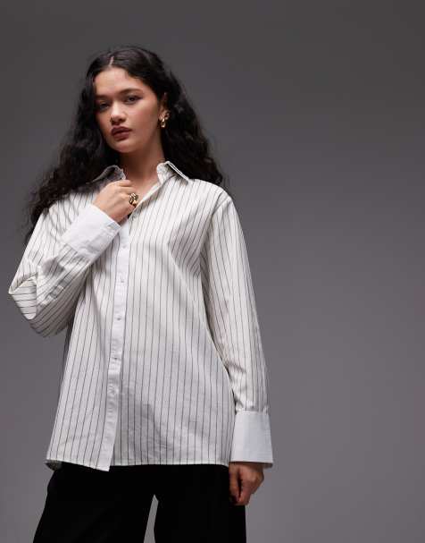 ASOS DESIGN double collar oversized shirt in pinstripe - view 1