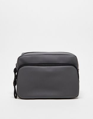 ASOS DESIGN double compartment wash bag in rubberised grey