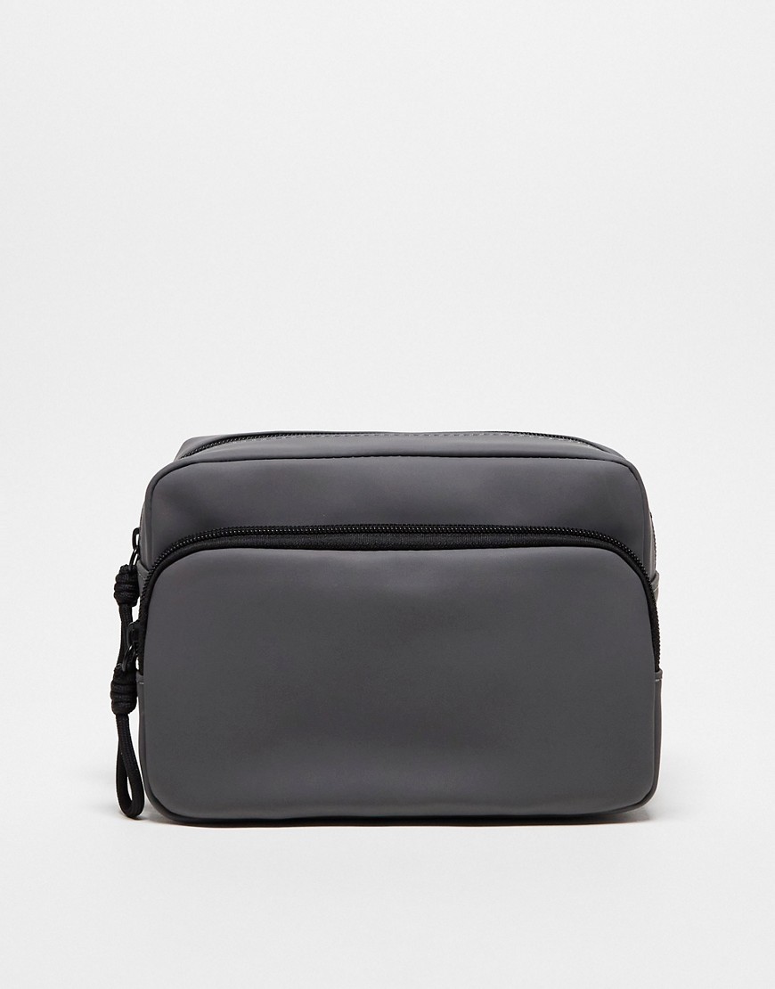 Asos Design Double Compartment Wash Bag In Rubberized Gray In White