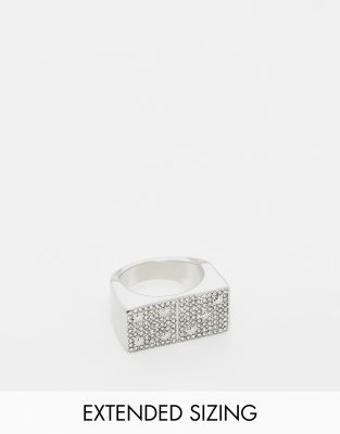 ASOS DESIGN double Dice ring in silver tone and crystals