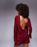 [ASOS DESIGN] ASOS DESIGN double draped back off shoulder mini dress in burgundy-Red M Burgundy
