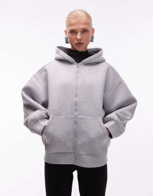 Asos Design Double Face Oversized Zip Through Hoodie In Gray
