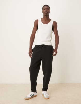 Asos Design Double Face Tapered Sweatpants With Pin Tucks In Black