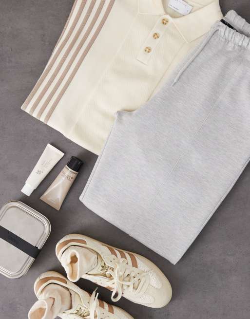 ASOS DESIGN double face tapered sweatpants with pin tucks in gray heather