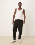 [ASOS DESIGN] ASOS DESIGN double face tapered trackies with pin tucks in black L BLACK