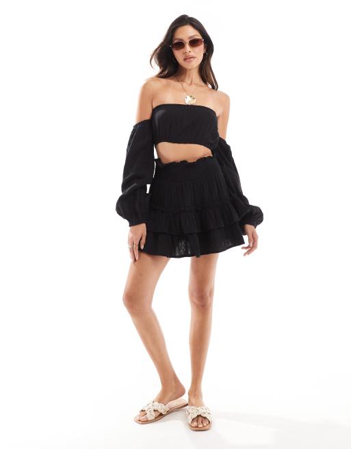 CerbeShops DESIGN double gauze ra-ra mini beach skirt in black - part of a set