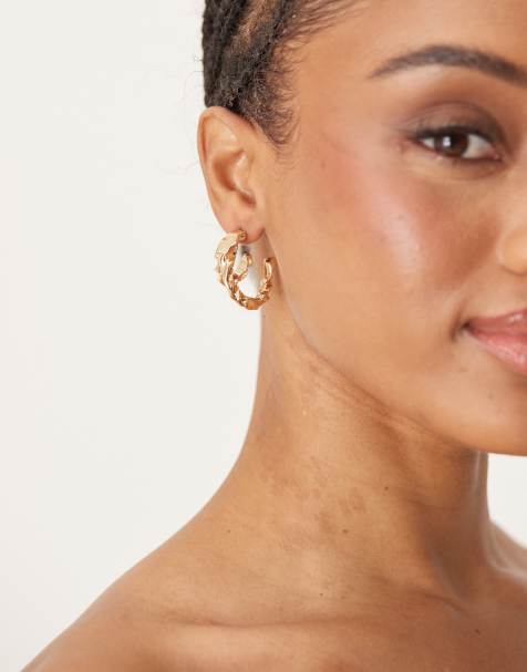 ASOS DESIGN double hoop earrings with  molten design in gold tone - view 1