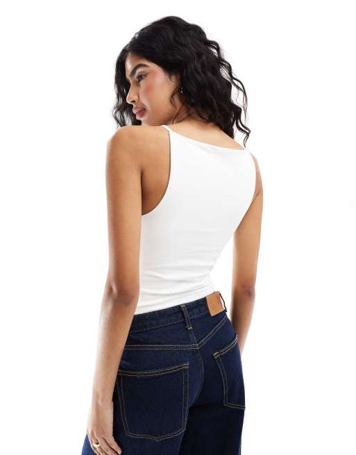 ASOS DESIGN double layer 90s boat neck strappy top in black, 2 of 4