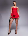 [ASOS DESIGN] ASOS DESIGN double layer bandeau structured playsuit in red 18 RED