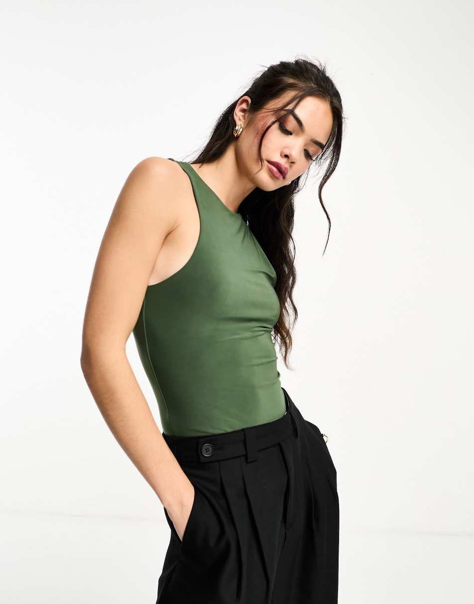 ASOS DESIGN double layer bodysuit in olive