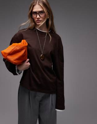 Asos Design Double Layer Boxy Skater Top In Brown