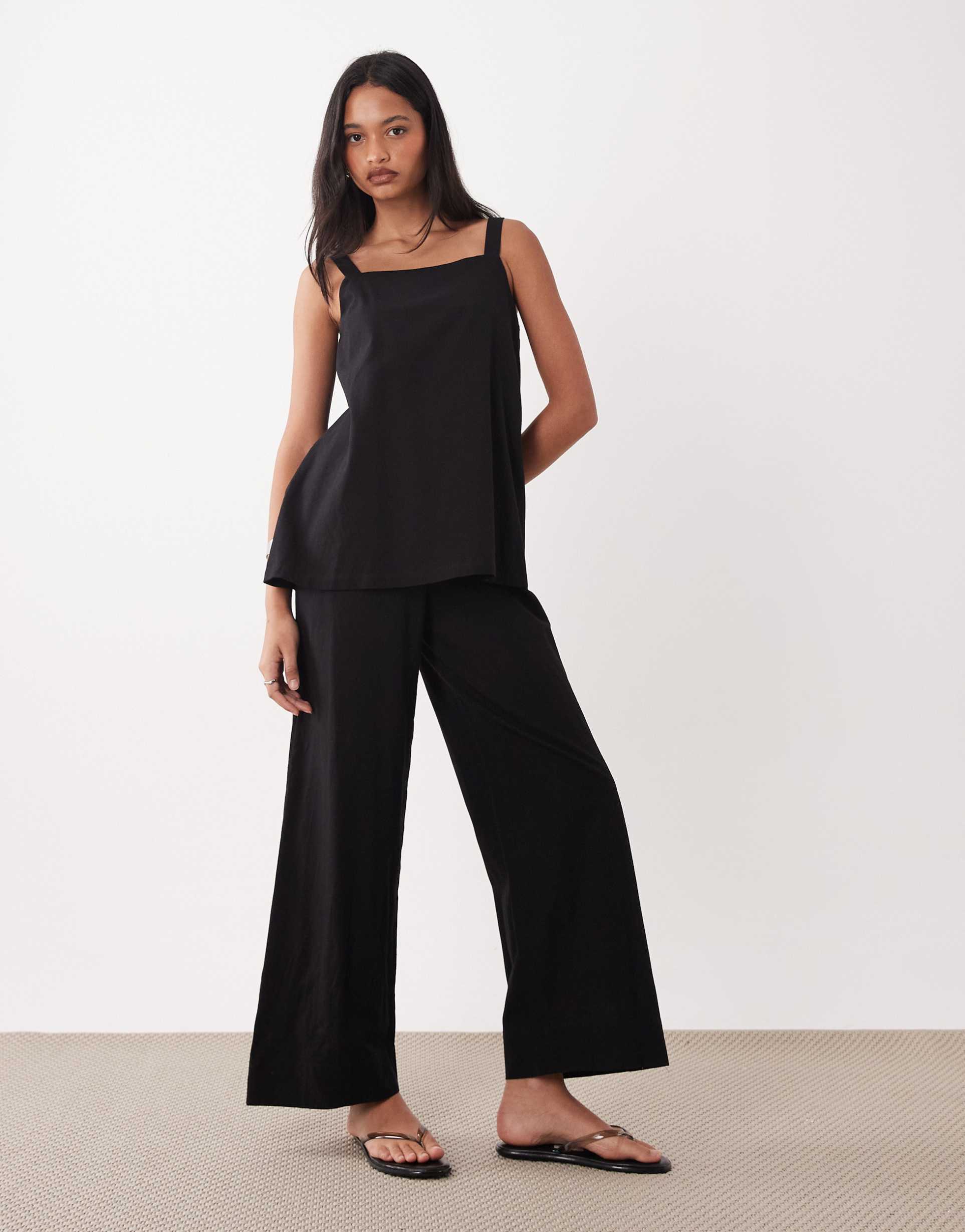 asos design double layer cami jumpsuit in black