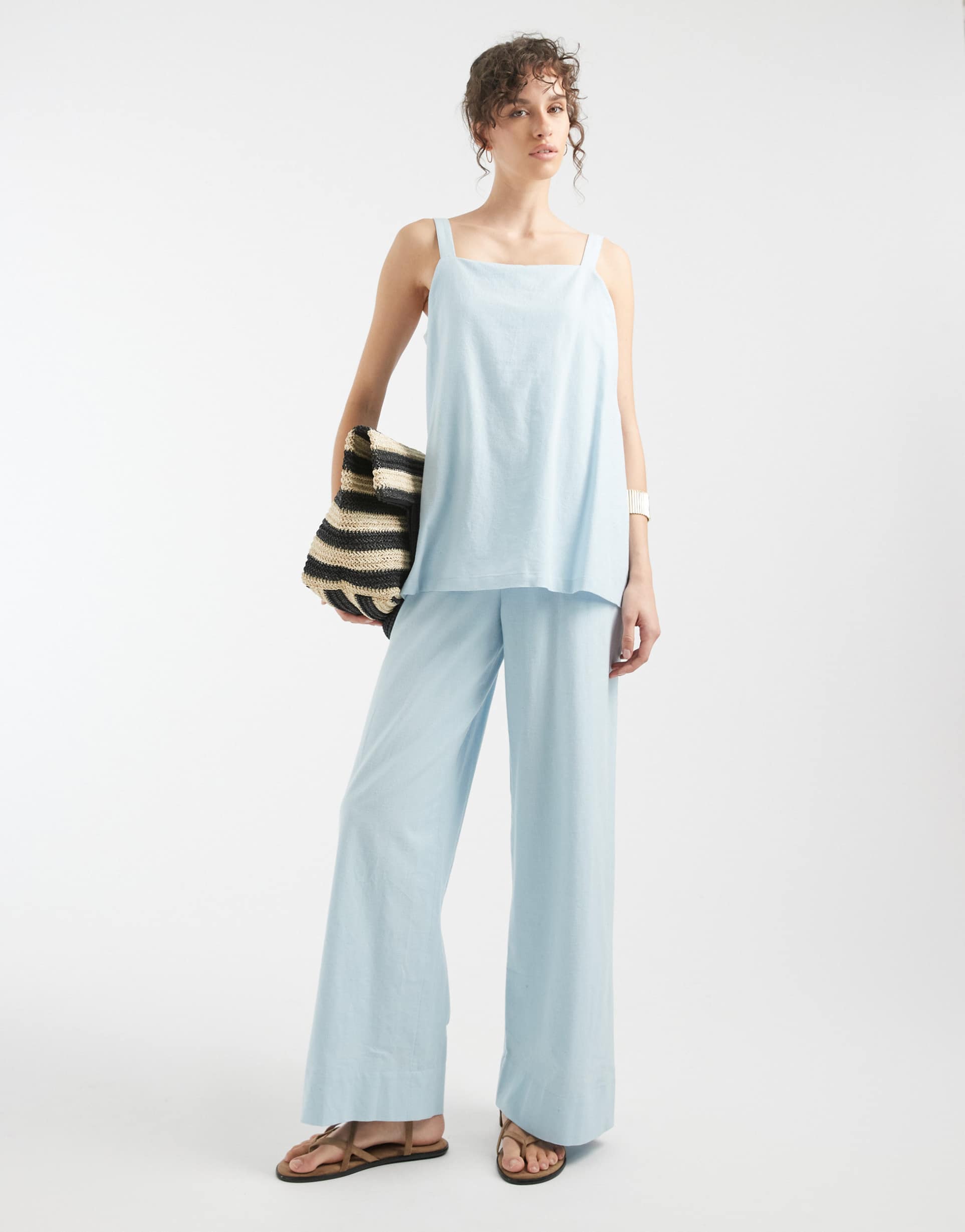 asos design double layer cami jumpsuit in light blue