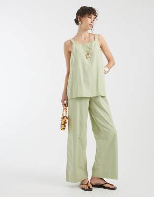 Asos Design Double Layer Cami Jumpsuit In Green