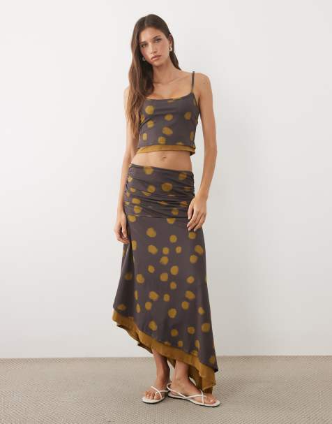 ASOS DESIGN double layer cami top set in brown polka dot print - view 1