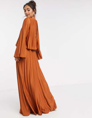 asos orange pleated maxi dress