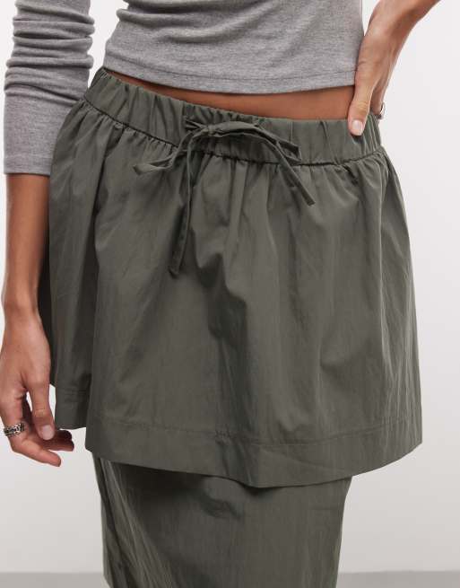 ASOS DESIGN double layer cargo pencil skirt in khaki green, 3 of 5