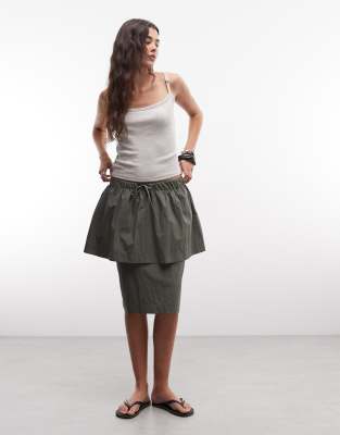 Asos Design Double Layer Cargo Pencil Skirt In Neutral