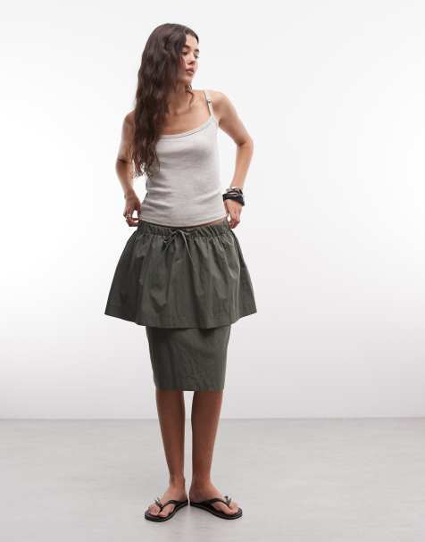 ASOS DESIGN double layer cargo pencil skirt in khaki