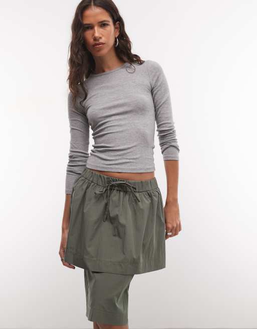 ASOS DESIGN double layer cargo pencil skirt in khaki, 2 of 5