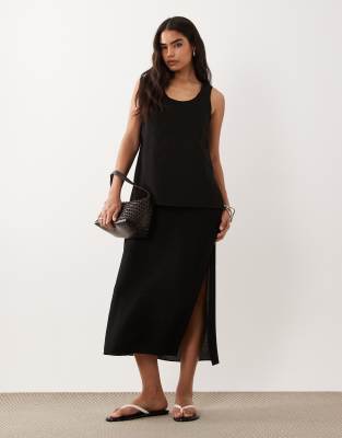 ДИЗАЙНЕРСКОЕ двухслойное платье миди с колоннами от ASOS черного цвета black