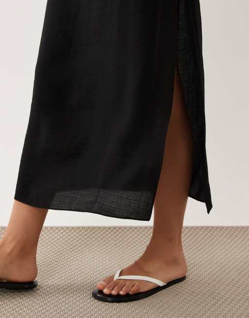 ASOS DESIGN double layer column midi dress in black, 3 of 4