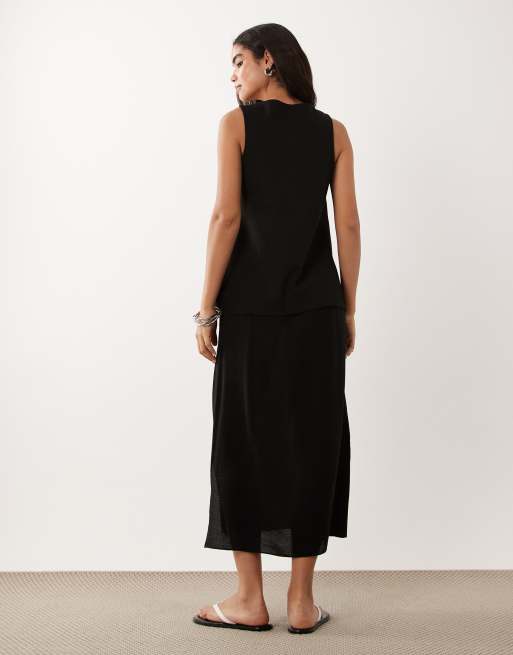 ASOS DESIGN double layer column midi dress in black, 4 of 4