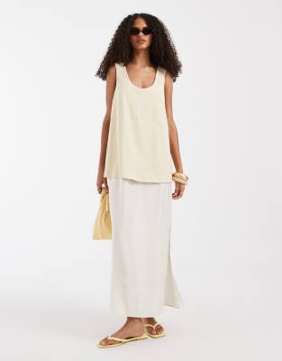 Asos Design Double Layer Column Midi Dress In White