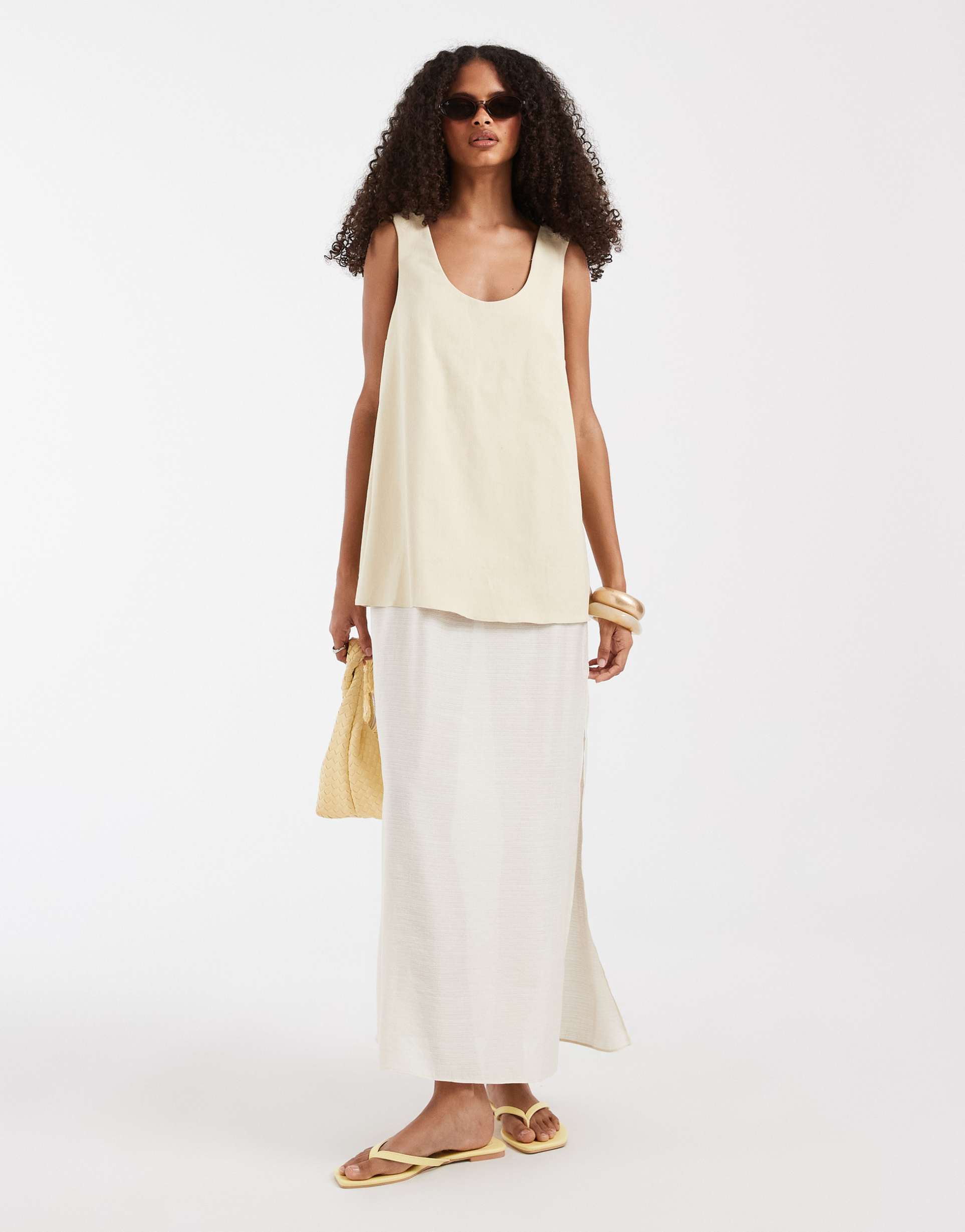 asos design double layer column midi dress in white