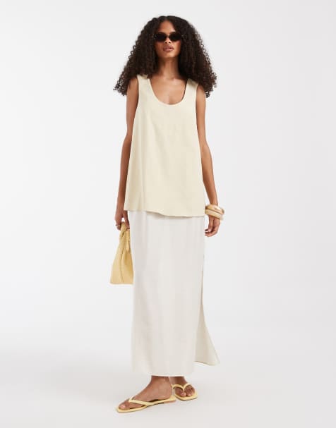 ASOS DESIGN double layer column midi dress in white