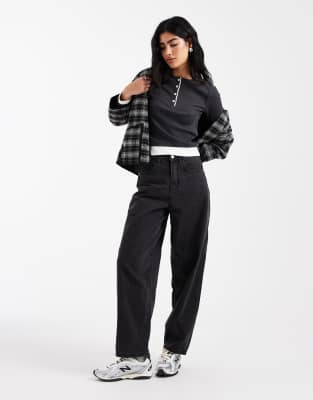 Asos Design Double Layer Contrast Button Through Top In Blue