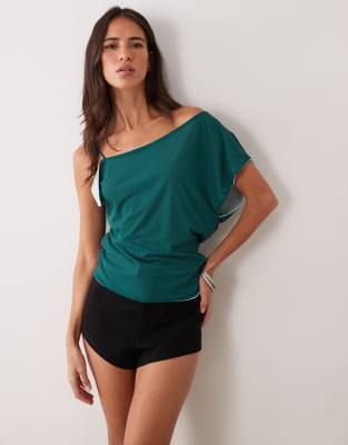 Asos Design Double Layer Contrast Mesh Asymmetric Tank Top In Green