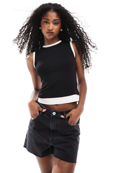 ASOS DESIGN double layer detail monochrome tank in black