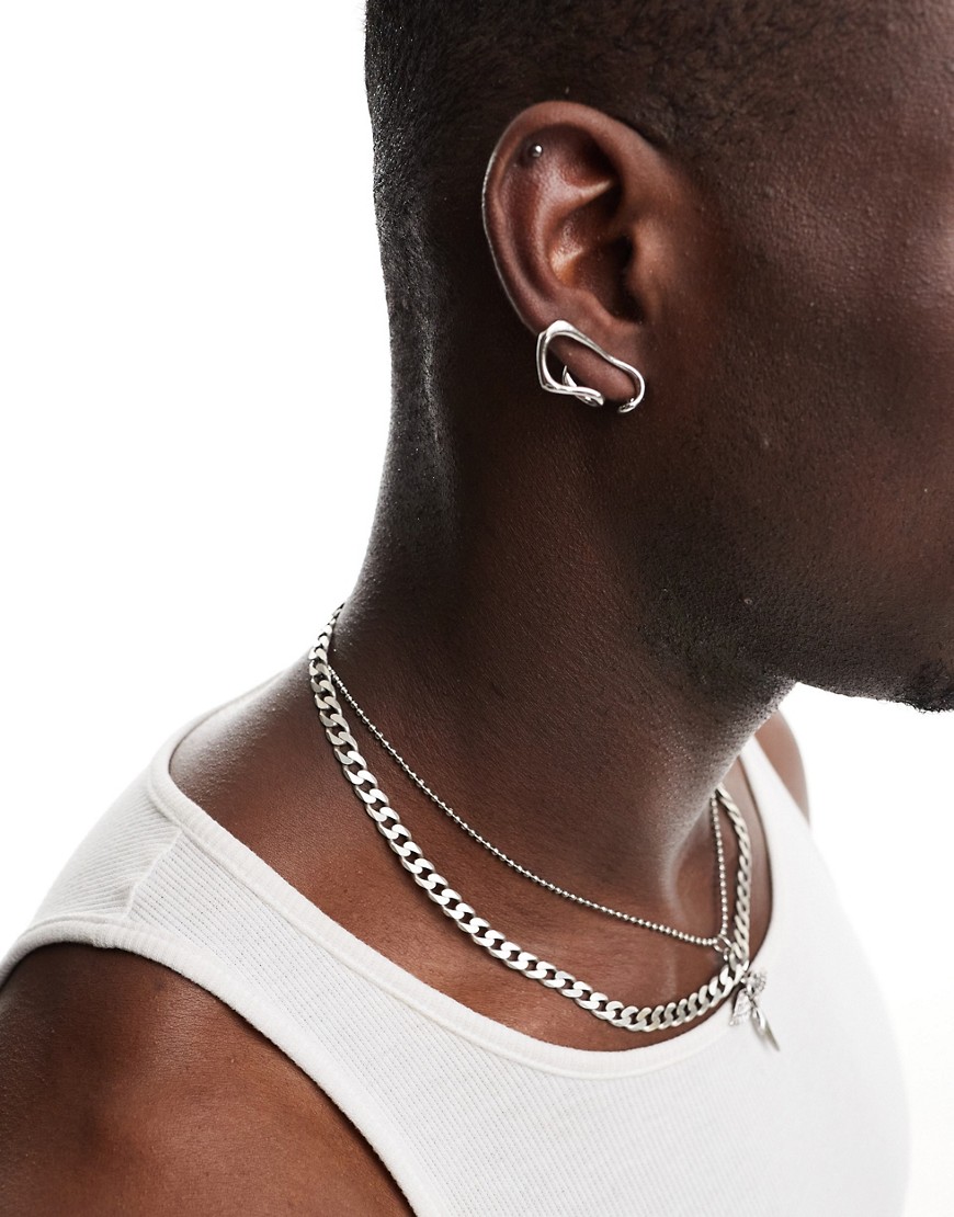 Asos Design Double Layer Ear Cuff In Silver Tone In Metallic