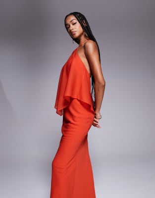 Asos Design Double Layer Halter Bias Cut Maxi Dress In Orange