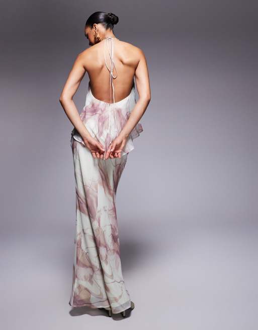 ASOS DESIGN double layer halter bias maxi dress in abstract print