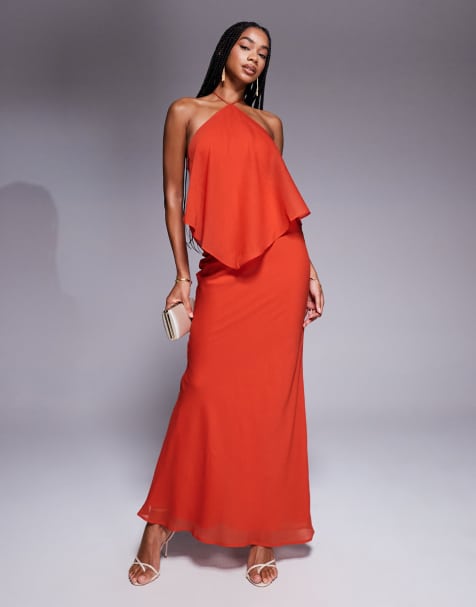 ASOS DESIGN double layer halter bias maxi dress in rust - view 1