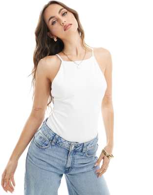 ASOS DESIGN double layer high racer scoop back bodysuit in white | ASOS