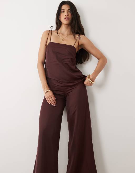 ASOS DESIGN double layer jumpsuit in chocolate brown, 3 of 4