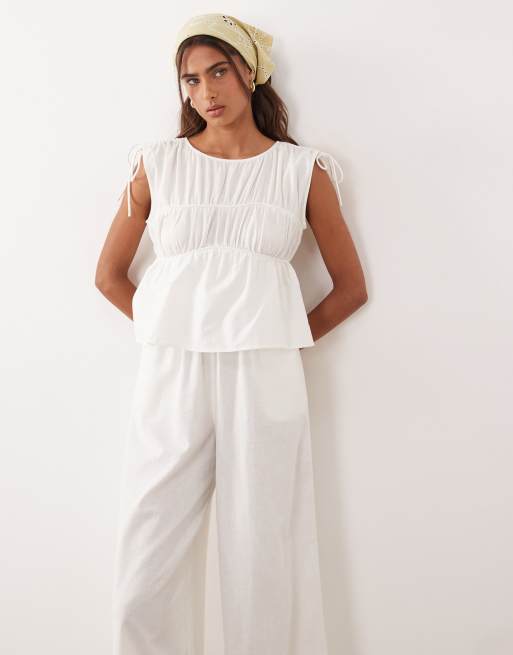 ASOS DESIGN double layer jumpsuit with gathered bust detail in white, 2 of 4