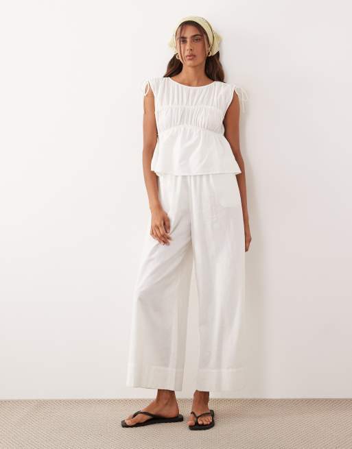 ASOS DESIGN double layer jumpsuit with gathered bust detail in white, 3 of 4