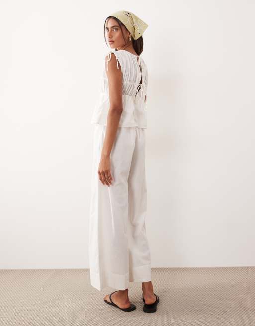 ASOS DESIGN double layer jumpsuit with gathered bust detail in white, 4 of 4