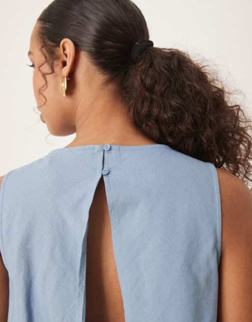 ASOS DESIGN double layer jumpsuit with open back in denim blue