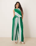 [ASOS DESIGN] ASOS DESIGN double layer jumpsuit with open back in green white stripe-Multi 6 Green white stripe