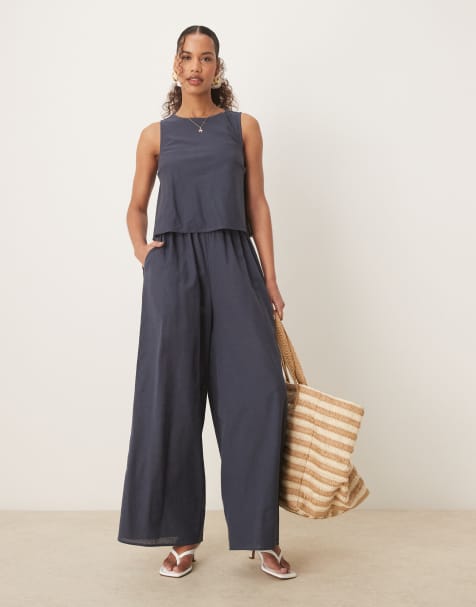 ASOS DESIGN double layer jumpsuit with open back in navy - view 1