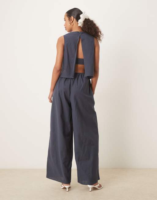 ASOS DESIGN double layer jumpsuit with open back in navy
