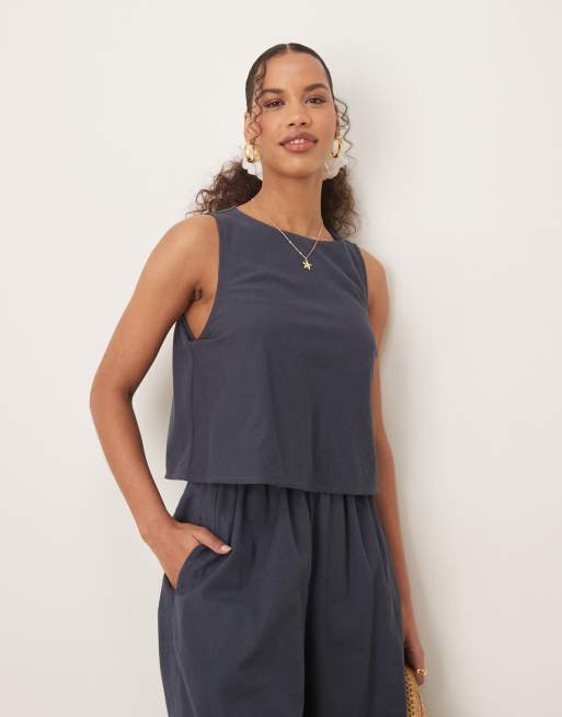 ASOS DESIGN double layer jumpsuit with open back in navy