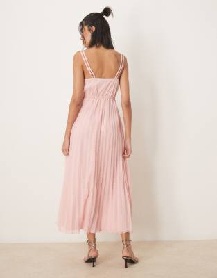 ASOS DESIGN DOUBLE LAYER LACE INSERT PLEATED MIDI DRESS 