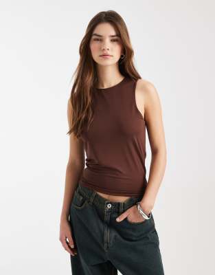 Asos Design Double Layer Long Racer Neck Tank Top In Multi